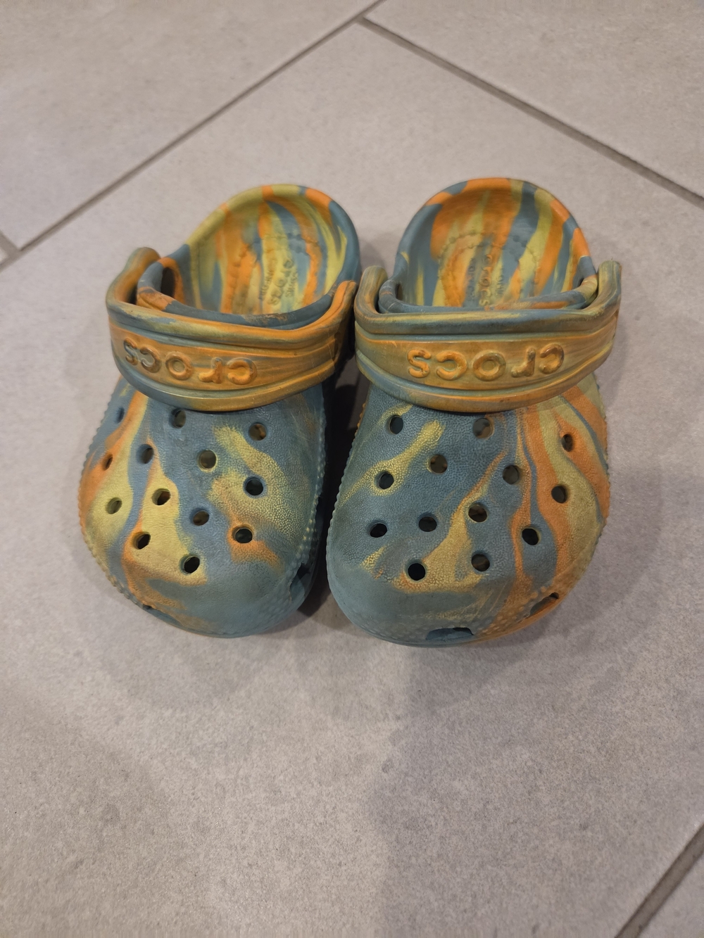 CROCS Kids Tie-Dye Teal and Orange Classic Clogs